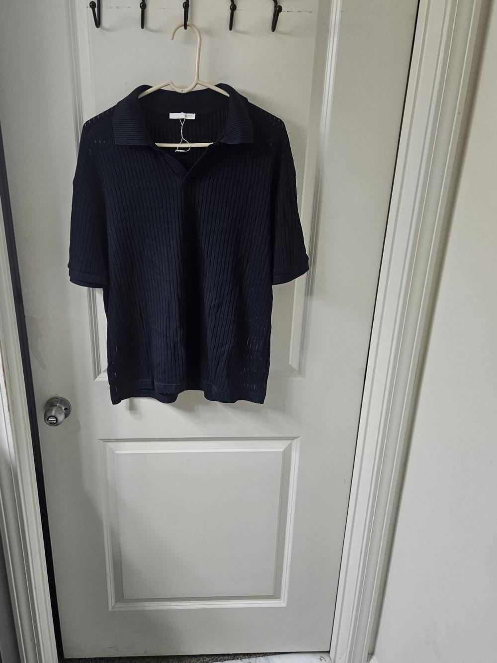 Zara Navy Short-Sleeve Ribbed Polo